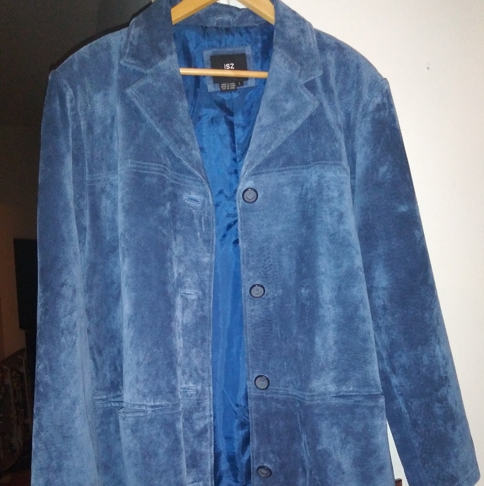 Blue Suede Leather Blazer Jacket